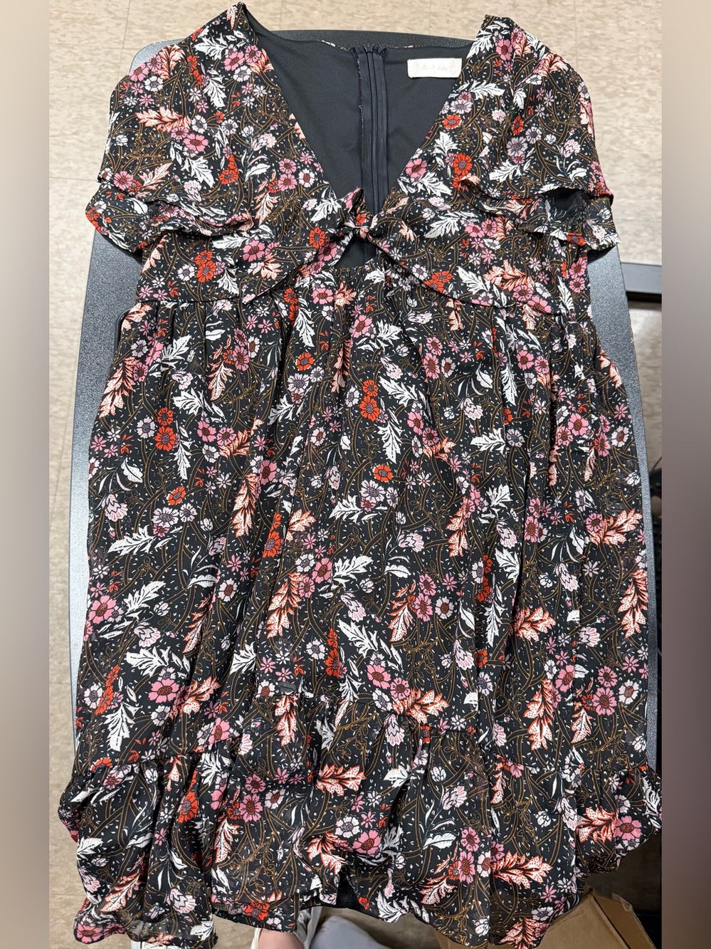Altar'd State Black Floral Mini Dress with Pink & Red Blooms